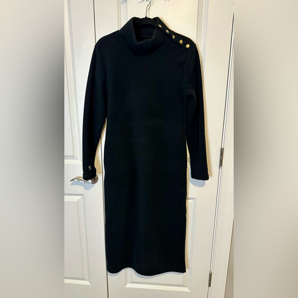 Dudley Stephens Black Long Sleeve Fleece Dress with Gold Accents